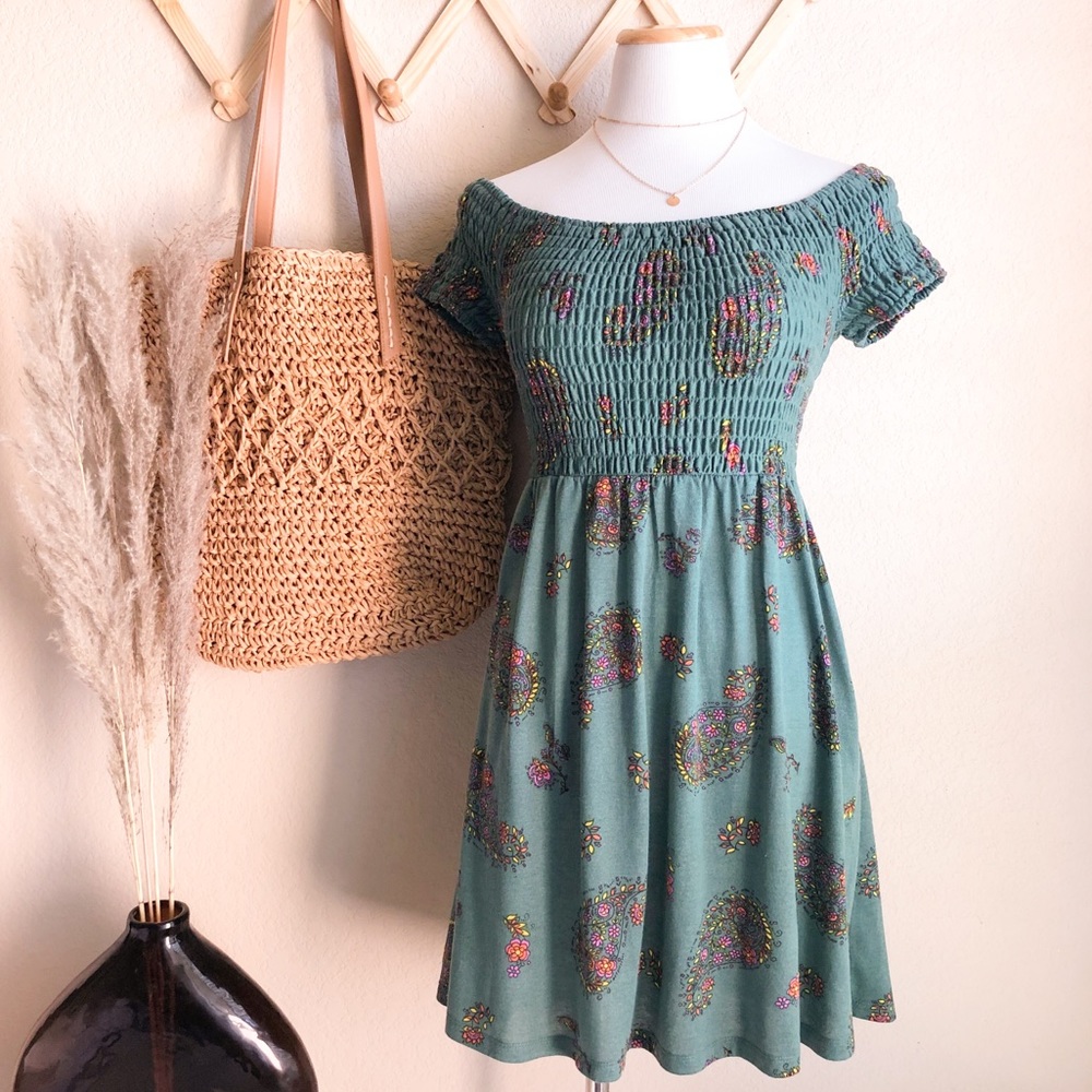 Love, Fire Smocked Off The Shoulder Boho Dress